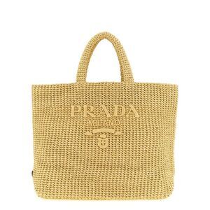 Prada Women Crochet Raffia Shopping Bag